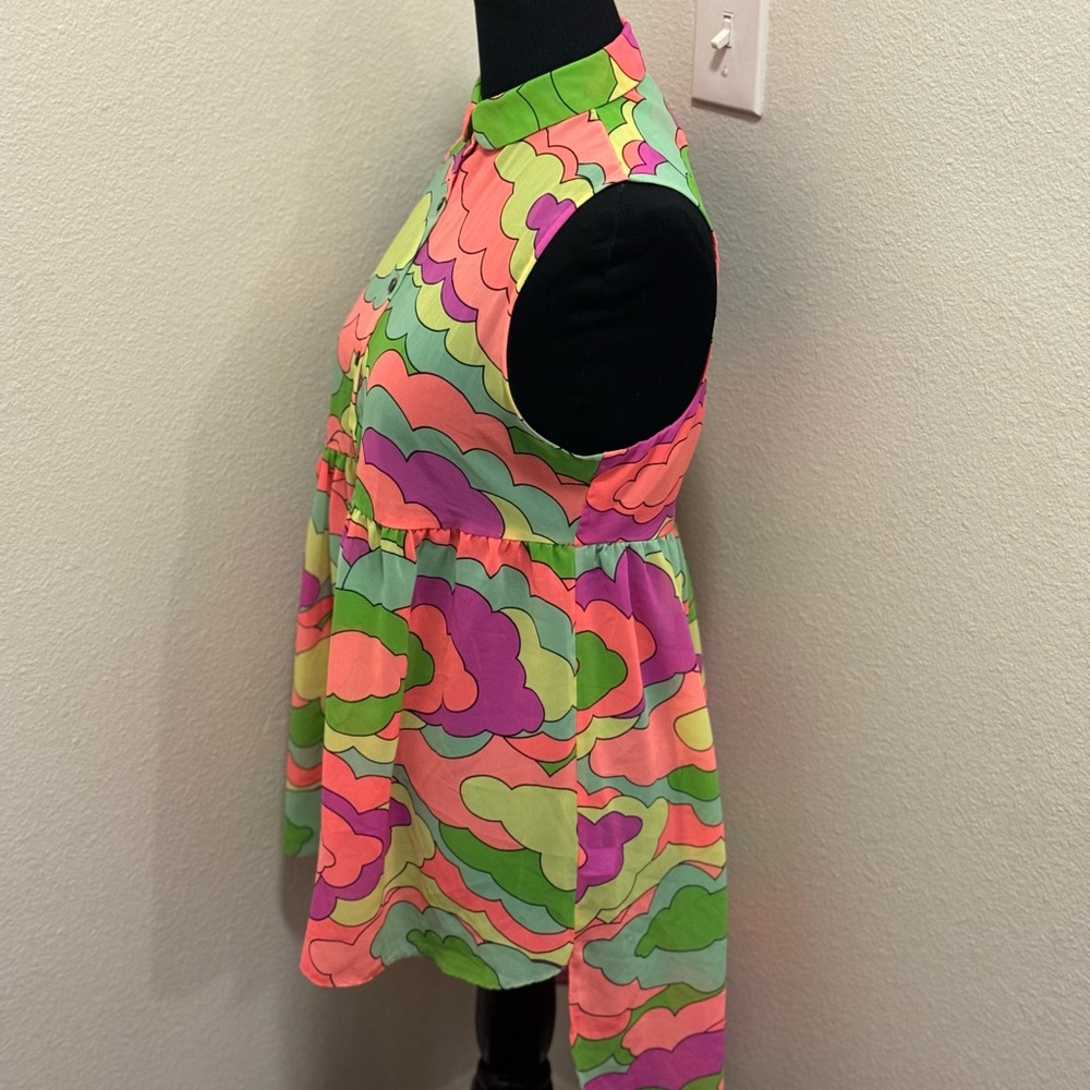 2 FOR $20 Nanette Lepore L’amour Neon Clouds High Low Blouse Top Semi Sheer M - Picture 3 of 8